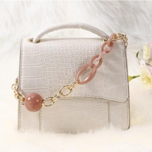 Women Resin Short Handbag Chain Patchwork Bag Strap with a Big Bead Luxury Clutch Bag Purse Handle Detachable Chain for DIY Bags