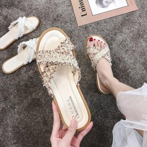 Slippers Womens Outer Wear New Fur Fashion Sandals Fairy Style Wild Ladies Flat Bottom Ins Tide Sandals and Slippers