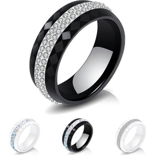Modyle 2021 New AAA Cubic Zirconia Wedding Ring for Women Hiqh Quality Black and White Ceramic Female Fashion Jewelry Gifts