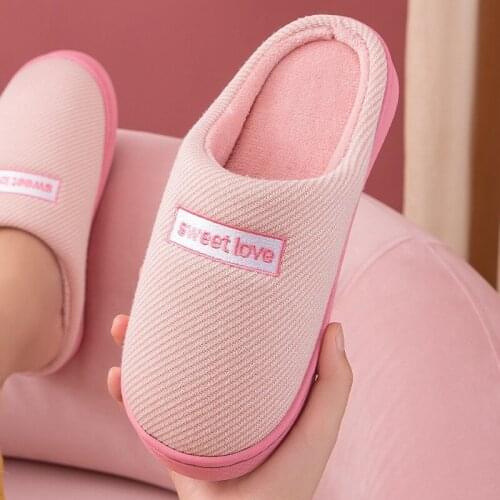 Winter Warm Slippers Women Plush Indoor Home Floor Non-slip Thick Bottom Solid Color Mens Couple Home Cotton Slippers YK
