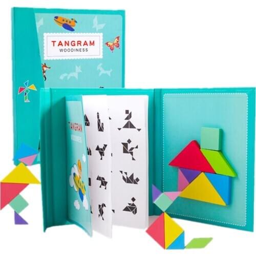 1SET Funny Kids Toys 96 Puzzles Magnetic Tangram Geometric Shape Montessori Educational Magic Book Suit For Baby Children