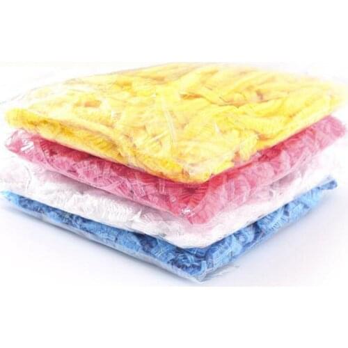 100PCS/bag Elastic Plastic Beanie Shower Caps Bath Bonnet Anti Hair Loss Food Factory Worker Bouffant Hair Cover Catering Cap
