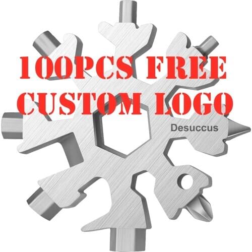 100pcs FREE Custom LOGO 18 In 1 Snowflake Tool Letters Spanner Multifunction Screwdriver Outdoor Cycling Multi Tool Keychain