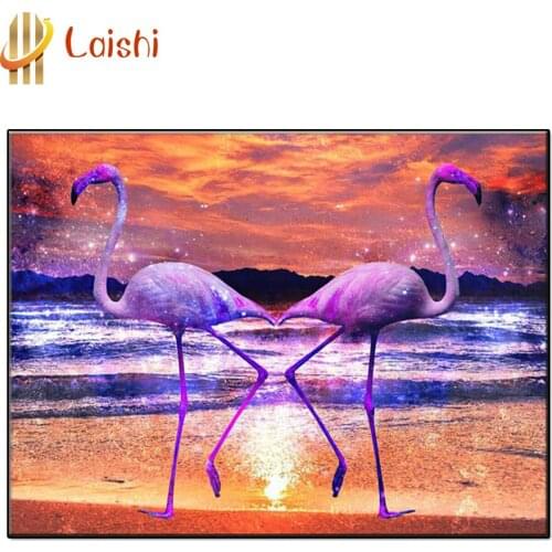 5D DIY Flamingo, romantic sunset scenery full circle diamond painting Mosaic cross stitch Mosaic home decoration wall paste
