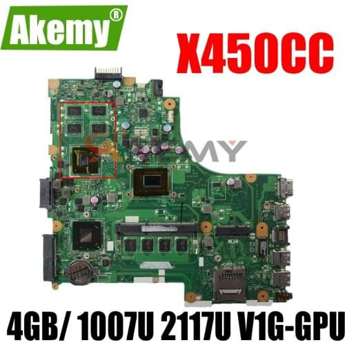 Akemy X450CC Laptop motherboard For Asus X450CC X450C A450C X452C X450VP X450CP mainboard W/ 4GB/ 1007U 2117U V1G-GPU