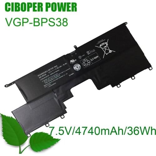 Ciboperpower Laptop Battery VGP-BPS38 7.5V 4740mAh 36Wh For PRO11 PRO13 SVP1321BPXB SVP13216PG SVP132A1CM SVP11217SCS BPS38