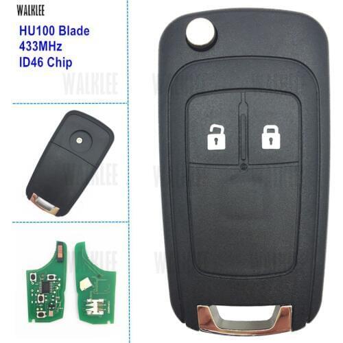 WALKLEE Car Remote Key suit for Opel/Vauxhall Astra J / Corsa E / Insignia / Zafira C, 433MHz with ID46 Chip HU100 Blade