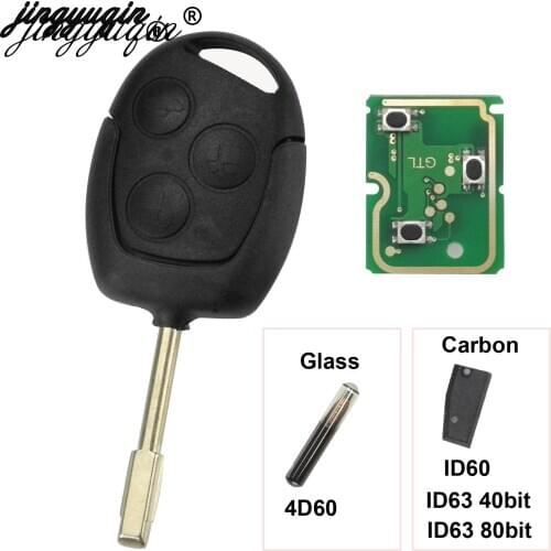 Jingyuqin Car Remote Key Suit for Ford Fusion Focus Mondeo Fiesta Galaxy Transit Full Car Key 3 Buttons 433Mhz 4D60 ID63 Chip
