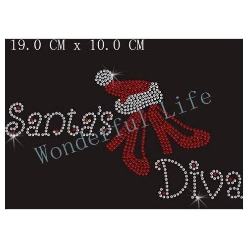Free shipping santa with cap and high heel shoes divav rhinestones transfers motif for you