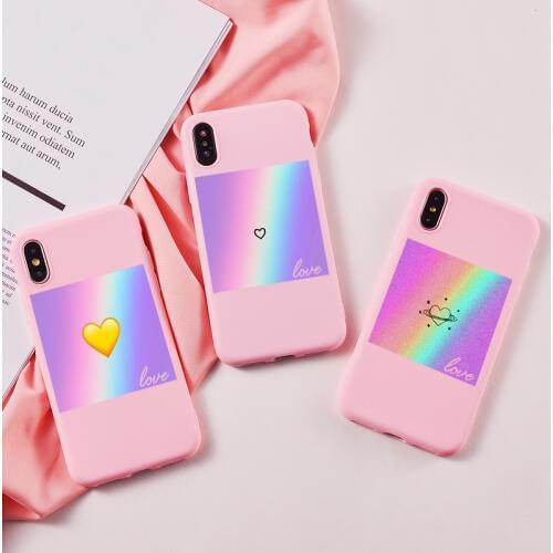 Rainbow Pattern Phone Case Coque For iPhone 11 Pro Max XR 6 6S Plus X 5 SE Plus Pink Lucky Love Phone Cover For iPhone 8 7 Plus