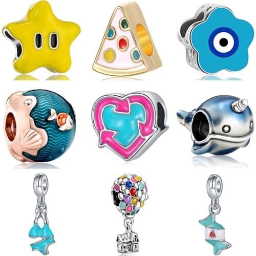 Simple Style Snowman Rainbow Stars Popcorn Enamel Beads Fit Original Pandora Charms Bracelets Women 2020 Colorful DIY Jewelry