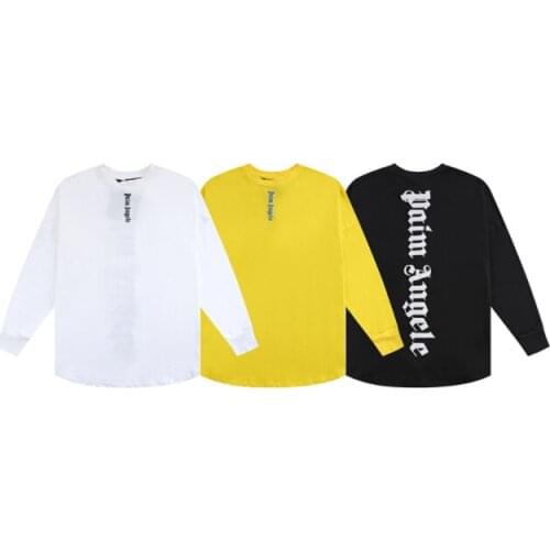 Palm Angels 22SS Logo Letter Long Sleeve Round Neck T-Shirt for Men and Women, Loose and Relaxed, Fashionable Print T-Shirt