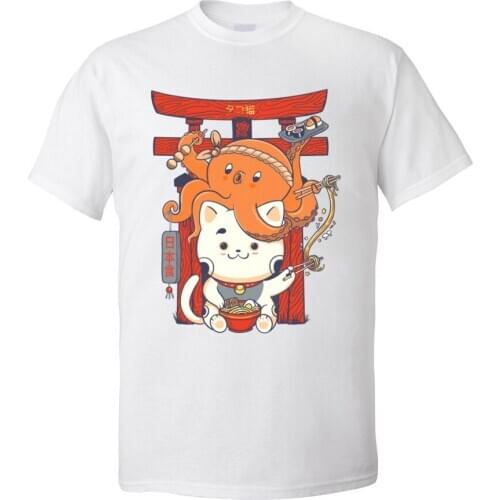 Tops TShirt Men T Shirt Tako & Neko Restaurant Summer Oversized Crazy Short Sleeve Pure Cotton O-Neck Crazy Tee-Shirts