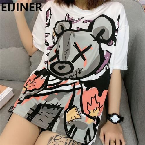 Oversized 4XL Graffiti Cartoon Cute Short-Sleeved T-Shirt Y2K Tops Women Korean Casual Harajuku Punk Kawaii Grunge Graphic Tees