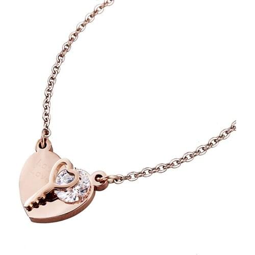 HAWSON Stainless Steel Necklace Rose Gold Heart-Shaped with a Key Embossed for Women Love Lock Chain Gift for Girlfriend