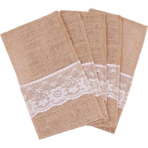Canvas Jute Lace Bag Cover Decorative For Wedding 40 Pieces 11x21cm