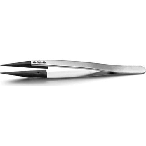 IDEAL-TEK 259CFR.SA Tweezer, Replaceable Tips, ESD, 130 mm, Stainless Steel Body, Carbon Fibre Tip