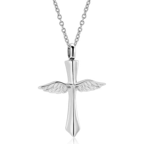 Clearance promotion Cheap Price Rainbow Color Cross Angel Wing Memorial Urn Necklace Stainless Steel Cross Keepsake Jewelry