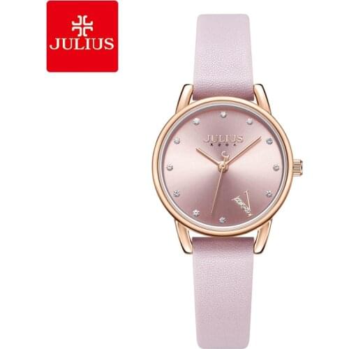 Julius Watch JA-1307 Ladies Pink Fashion Leather Band Casual Simple Relojes