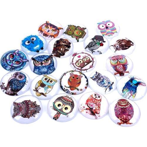 40pcs/lot 10mm 12mm 14mm 16mm Colorfull Owl Pattern Round Glass Cabochon Dome for DIY Jewelry Making Findings & Components T024