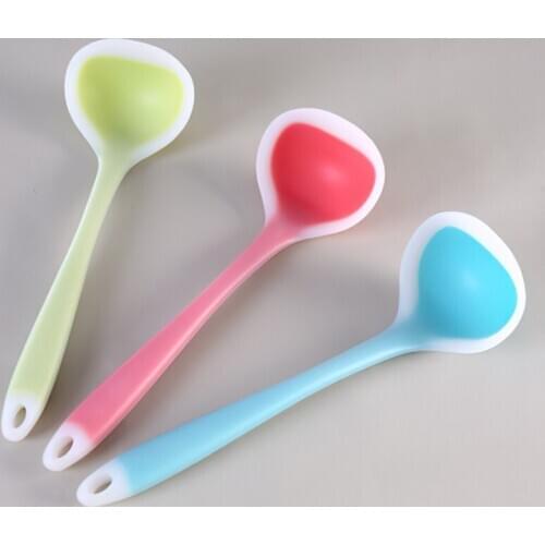 Food Grade Silicone Long Handle Soup Spoon Creative Color Matching Blue Green Cooking Supplies Household Kitchen Supplies