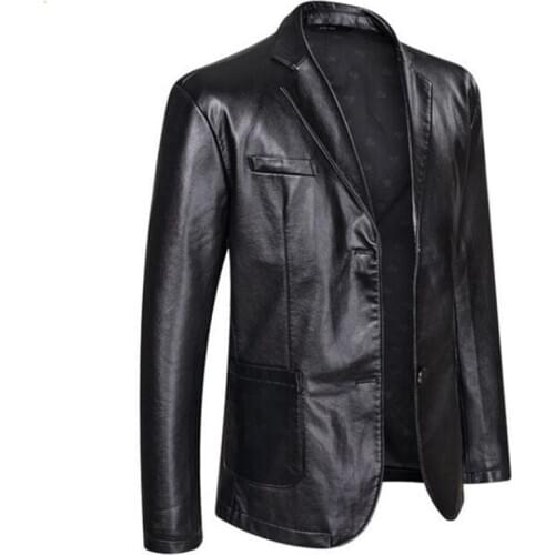 Men Blazer Jackets PU Leather Jacket Fashion Blazer Leather Suit Jacket Male Outwear Plus Size 5XL 6XL 7XL