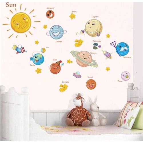 Lovely solar system wall stickers for kids rooms home decor outer space planets earth sun saturn mars wall decals diy mural art