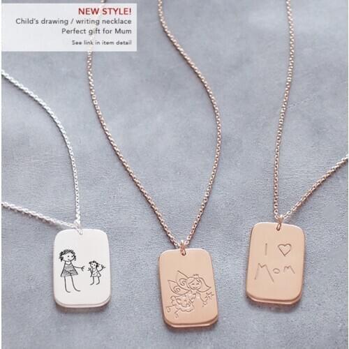 Custom Artwork Jewelry 925 Sterling Silver Necklace Childs Drawing Writing Children Engrave Name Jewelry Necklace Mom Gift