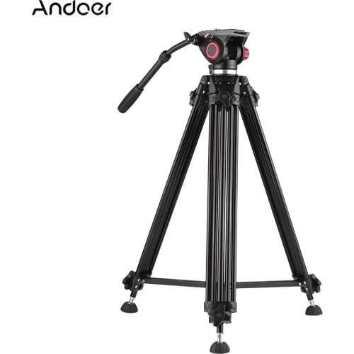 Andoer Professional Aluminum Video Tripod with Fluid Hydraulic Head for Canon Nikon Sony DSLR ILDC Camera with Nylon Storage Bag