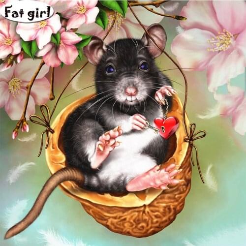 Sale DIY Diamond Painting flower Rhinestones Pictures 5D Mosaic Full Display funny Mouse in the hanging basket Decor Embroidery