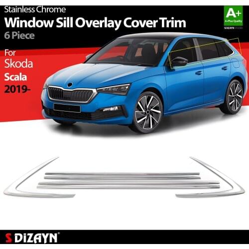 For Skoda Scala Chrome Window Sill Overlay Cover Trim Stainless Steel 6 Pcs. Year 2019