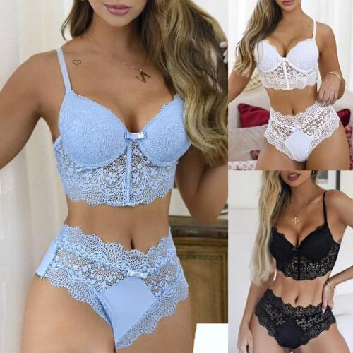 Sexy Pajamas Women Sexy Lace Wireless Bowknot Bra Thong Lingerie Underwear Pajamas Set M-3xl Sexy Underwear Seductive Pajamas
