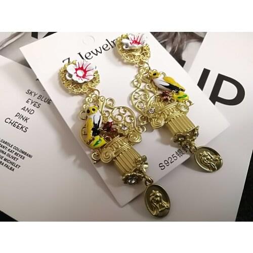 Korean big rhinestone crystal bird flower earrings for women party jewelry