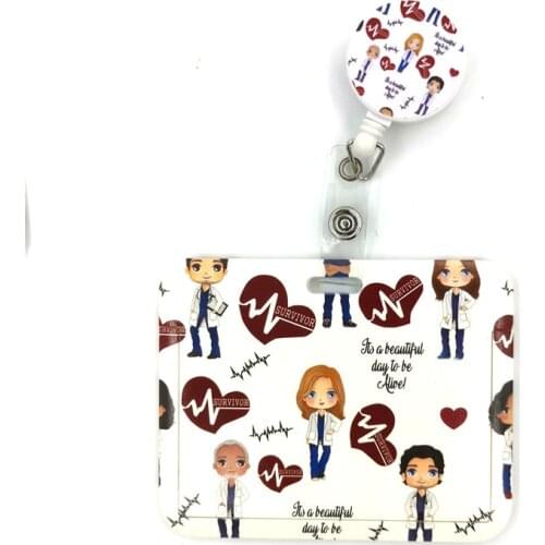 Greys Anatomy Doctor Nurse Cute Card Cover Clip Lanyard Retractable Student Nurse Badge Reel Clip Cartoon ID Card Badge Holder