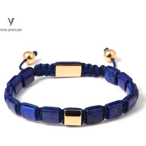 Square Lapis Lazuli Beads Blue Square Beads DIY Fashion Jewelry Adjustable Braiding Bracelet 8mm Lapis Macrame Men Bracelet