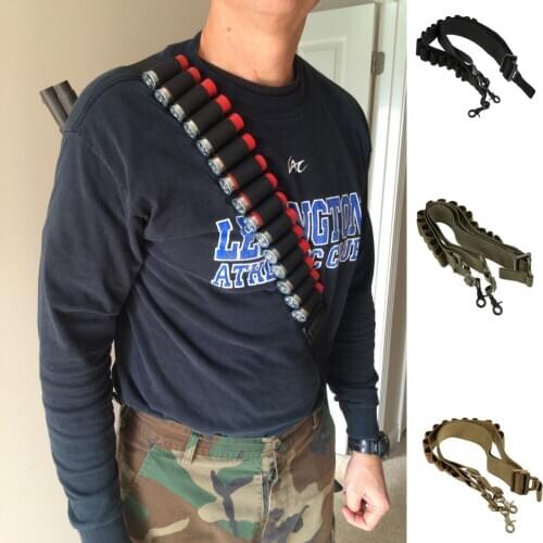 Outdoor Hunting Tactical 2 Two Point Shotgun Sling 15 Shell Ammo Pouch Holder 12 Guage Nylon Shotgun Shell Sling