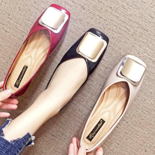 Square toe patent leather single shoes women 2021 new shallow flat soft bottom peas shoes large size womens shoes