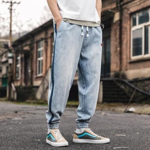 Style Vintage Men Jeans Loose Fit Stripe Japanese Spliced Designer Harem Pants Fashion Streetwear Slack Bottom Joggers Jeans Men