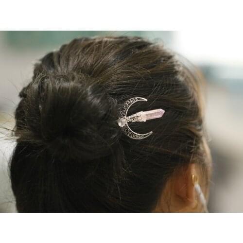 Wicca Moon Birth Crystal Hairpin Witch Colorful Quartz Hair Stick Bridesmaid Party Jewelry Hair Accessories Jewelry Gift