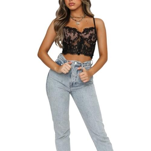 Ladies Sexy See-Through Lace Bra Lace Camisole Small Vest Fashion Solid Color Halter Sling Body Shaping Underwear Black White