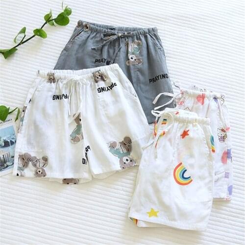 Women Shorts Cotton Yarn Pajama Pants Summer Casual Drawstring Breathable Loose Sleeping Pants For Girls Soft Cool Shorts M-XL