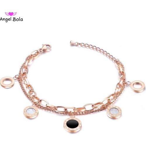 Women Bracelet 2019 Fashion Jewelry Rose Gold Stainless Steel Chain Charm Bracelets Femme Pulseira Feminina