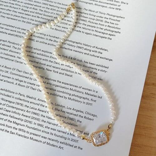 925 Sterling Silver European Simple Square Crystal Pendant Pearl Necklace Women Classic Vintage Mothers Day Jewelry Gift