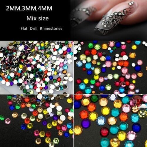 2,3,4MM Colorful Nail Art Rhinestones For Nails Shoes And Wedding Crystal Glitters Decoration Mix Size