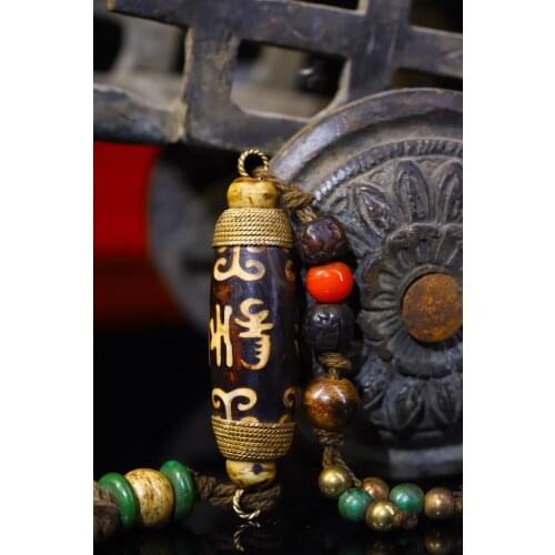 2"Nepal Buddhism Old Natural agate Filigree mosaic Sanskrit Dzi Bead Nine Eyes Town House Exorcism Ward off evil spirits