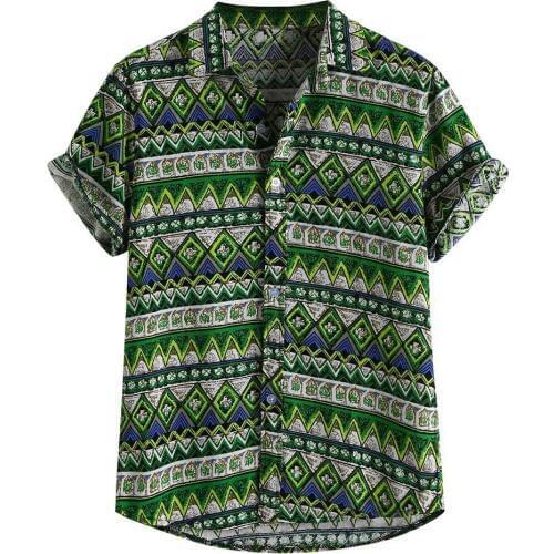 2020 Fashion Men Shirt Vintage Ethnic Style Printed Hawaiian Loose Short Sleeve Casual Buttons Shirt camisa masculina