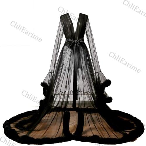 2021 Customized Womens Sexy Boudoir Feather Bridal Tulle Gown Ceremony Dress