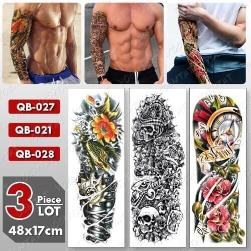 3 pcs/lot Large Arm Sleeve Tattoo Mechanical Waterproof Temporary Tatto Sticker Skull Carp Body Art Full Fake Tatoo Women Men