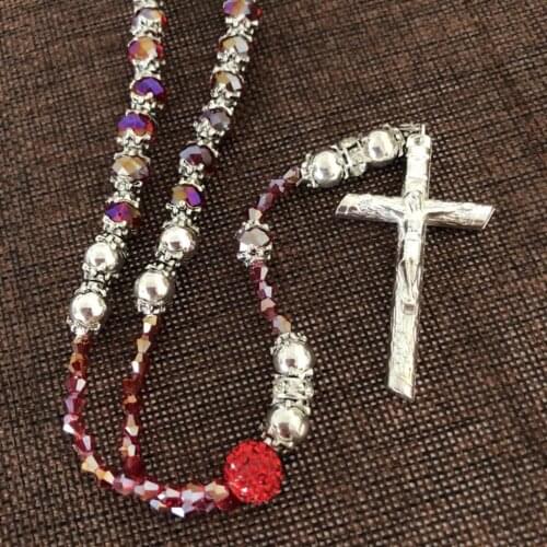 8mm red rhinestone crystal rosary necklace