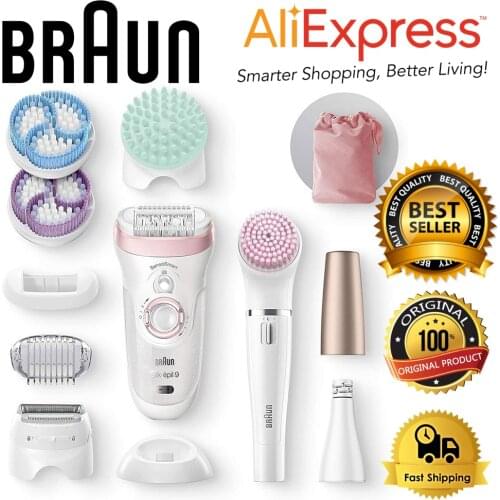 Braun 9985 silk-epil 9 Sensosmart technology wireless wet and dry epilator and beauty set, 8 attachment heads pink